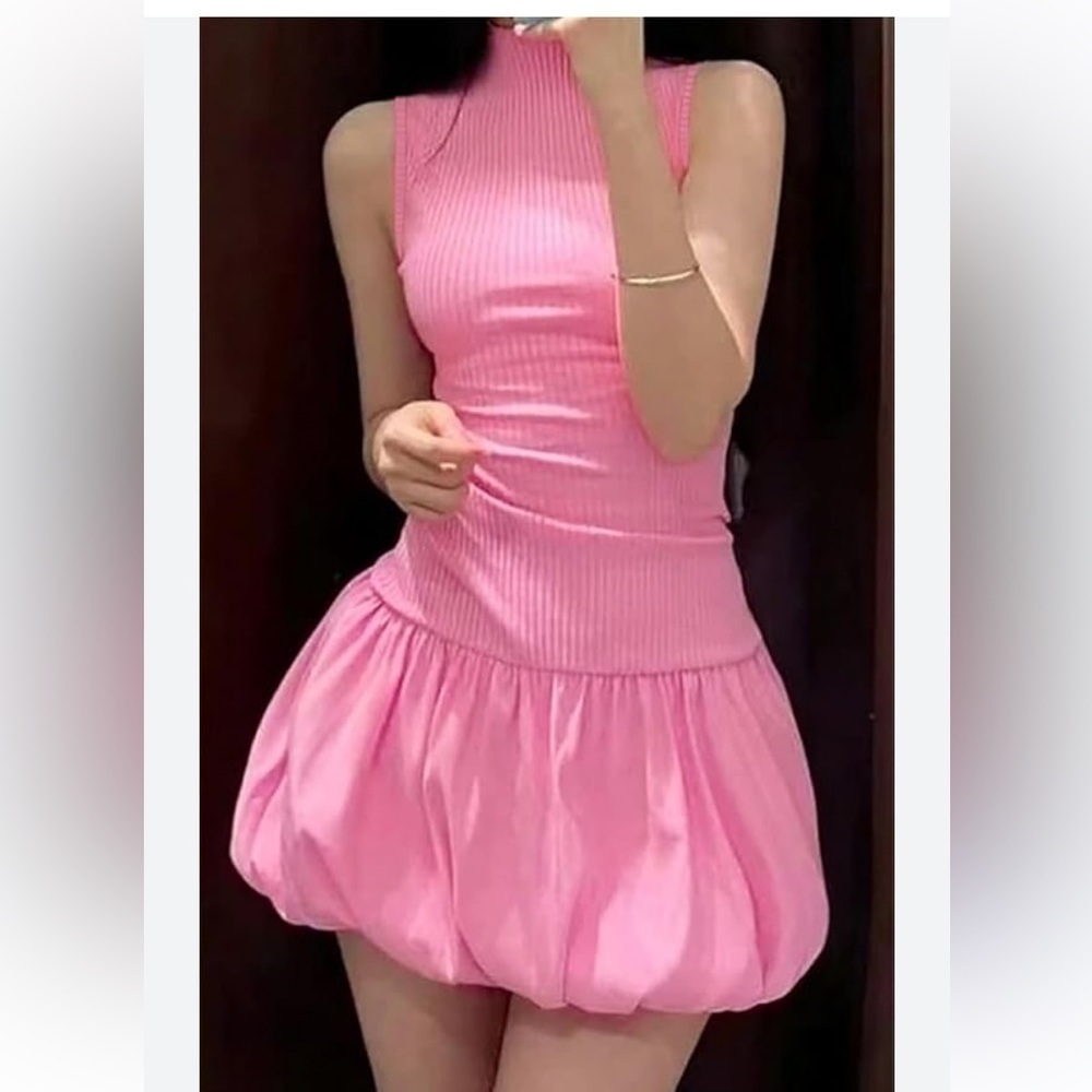 Zara Pink Sheath Dress Mock Neck Sleeveless Cocktail - Picture 1 of 11